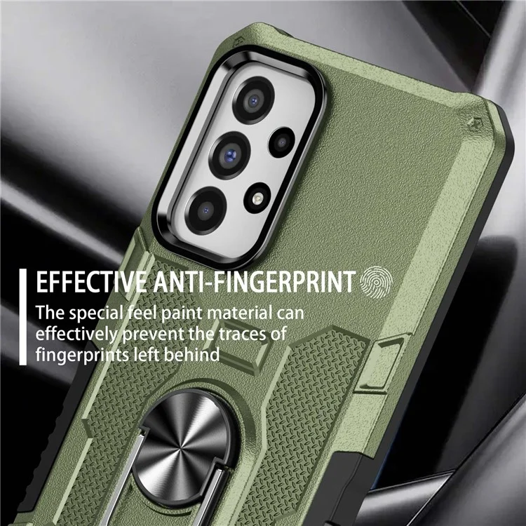 For Samsung Galaxy A73 5G Shockproof PC + TPU Phone Cover Kickstand with Ring Holder Built-in Metal Sheet - Green