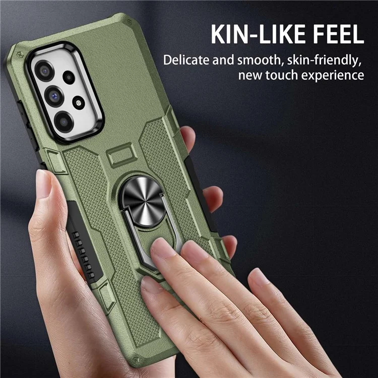 For Samsung Galaxy A73 5G Shockproof PC + TPU Phone Cover Kickstand with Ring Holder Built-in Metal Sheet - Green