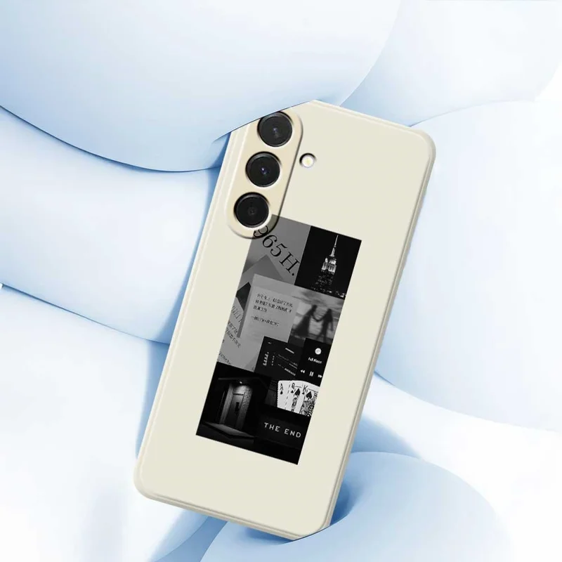 For Samsung Galaxy A36 5G Case Stitching Photos Pattern Printing Straight Edge TPU Phone Back Cover - Beige