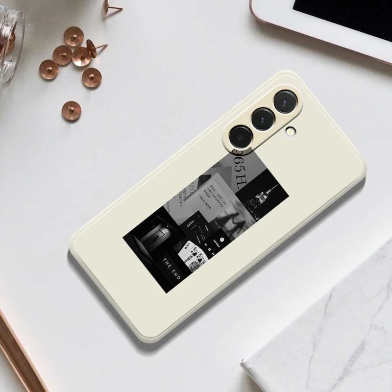 For Samsung Galaxy A36 5G Case Stitching Photos Pattern Printing Straight Edge TPU Phone Back Cover - Beige