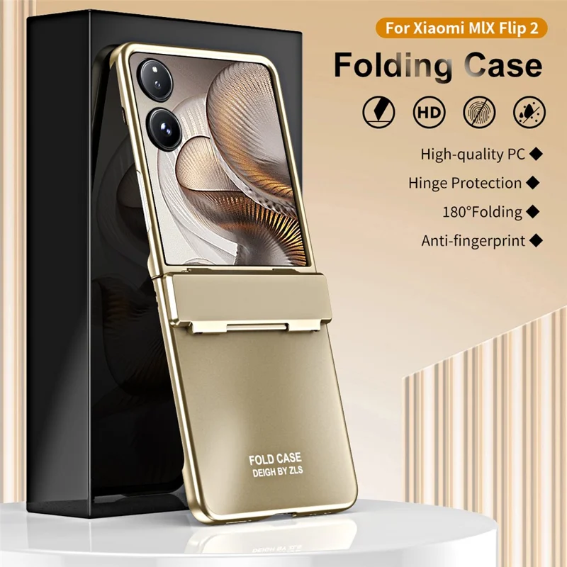 Capa para Xiaomi Mix Flip 2 com Revestimento Eletrolítico em PC Rígido, Proteção para Celular com Protetor de Tela - Dourado
