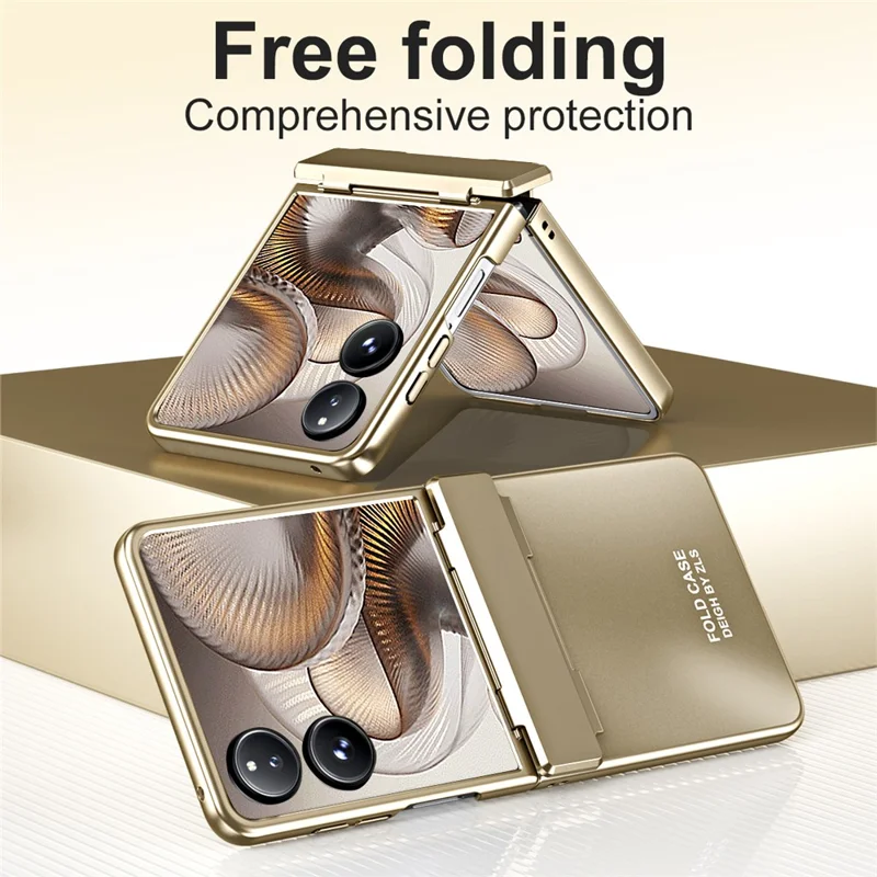 Capa para Xiaomi Mix Flip 2 com Revestimento Eletrolítico em PC Rígido, Proteção para Celular com Protetor de Tela - Dourado
