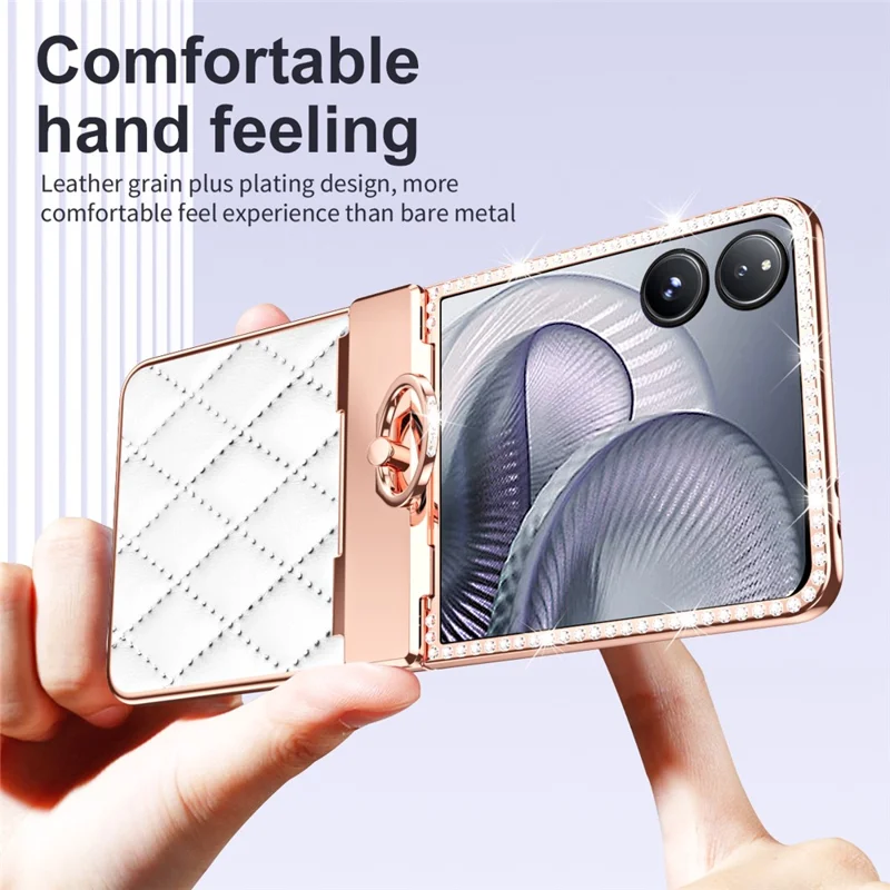 Capa com Suporte de Anel para Xiaomi Mix Flip 2 com Strass, Couro + Capa de PC com Película para Tela Traseira - Vermelho