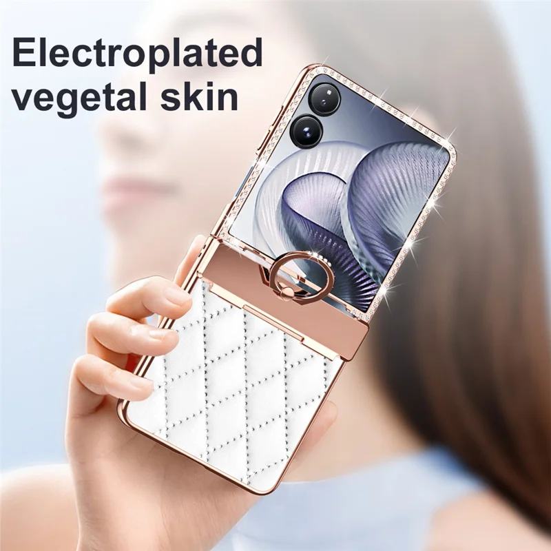 Capa com Suporte de Anel para Xiaomi Mix Flip 2 com Strass, Couro + Capa de PC com Película para Tela Traseira - Vermelho