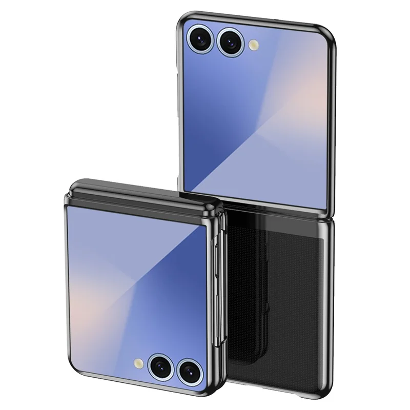 Pour Samsung Galaxy Z Flip7 5G Étui Transparent en PC Électroplaqué Coque de Téléphone Rigide - Noir