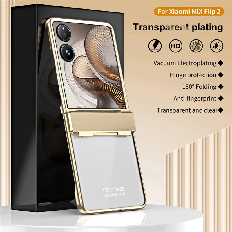 Capa para Xiaomi Mix Flip 2 com Revestimento Eletrolítico em PC Dobrável com Protetor de Tela - Dourado