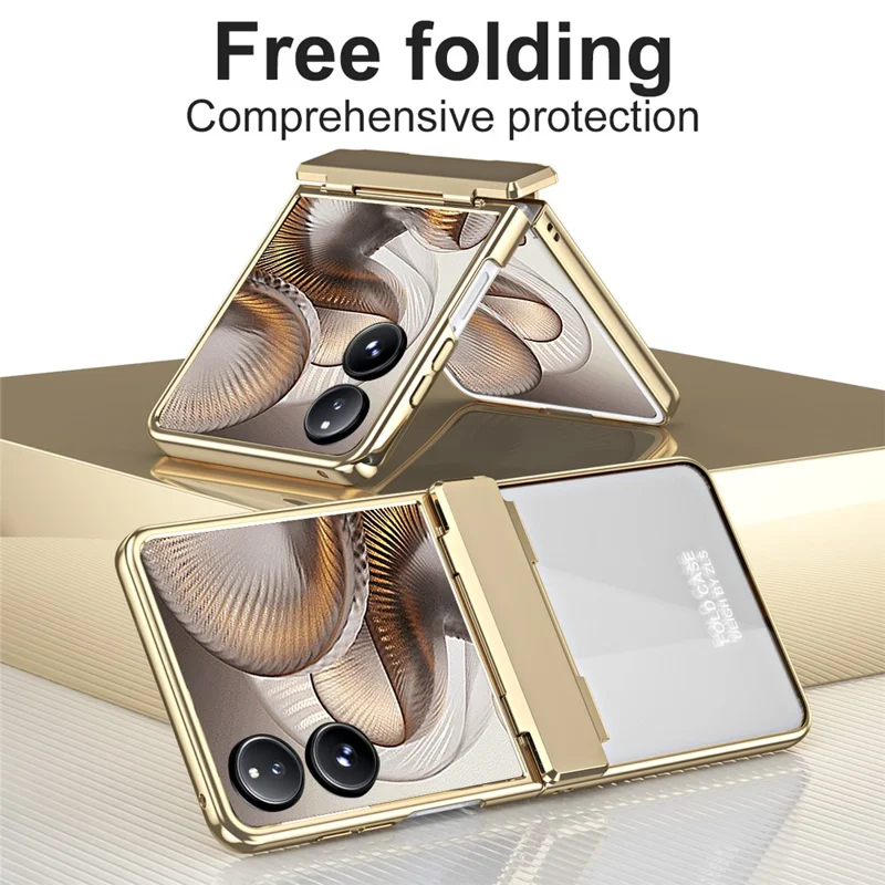 Capa para Xiaomi Mix Flip 2 com Revestimento Eletrolítico em PC Dobrável com Protetor de Tela - Dourado