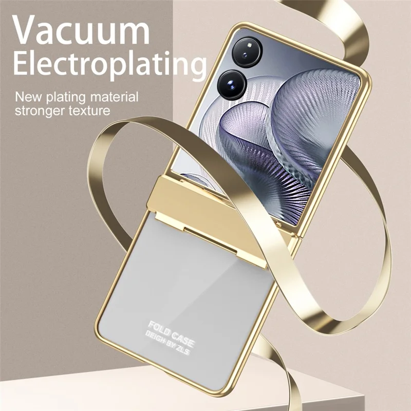 Capa para Xiaomi Mix Flip 2 com Revestimento Eletrolítico em PC Dobrável com Protetor de Tela - Dourado