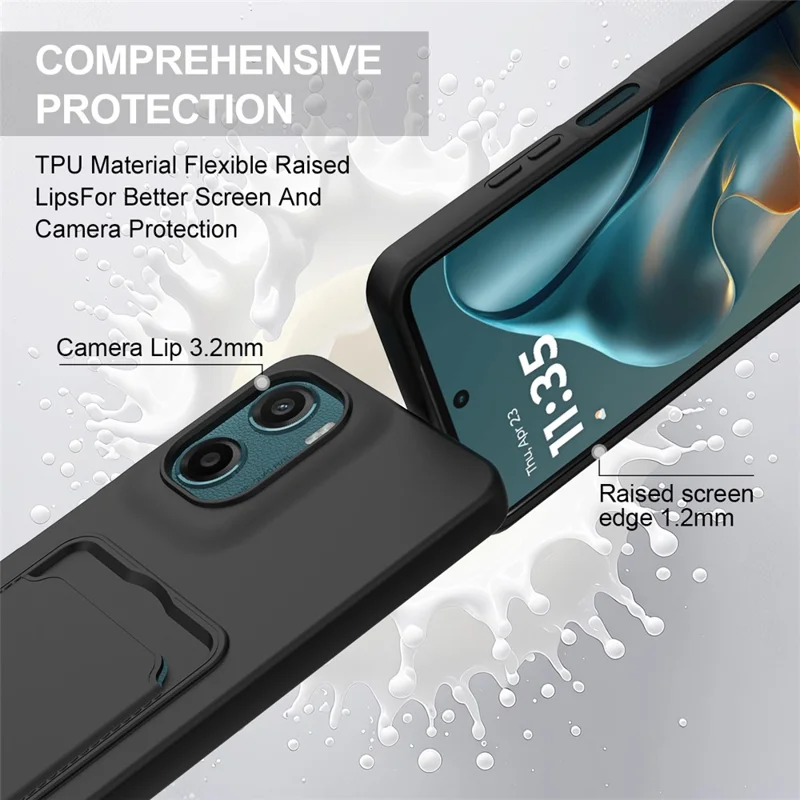 Para Motorola Moto G05 4G / E15 4G Capa de Silicone Líquido para Telefone com Porta-Cartões e Alça Curta - Preto