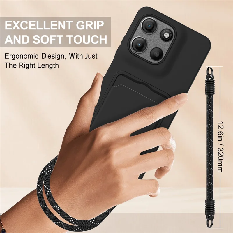 Per Motorola Moto G15 Power 4G / G15 4G Cover in Silicone Liquido per Telefono con Porta Carte e Cinturino Corto - Nero