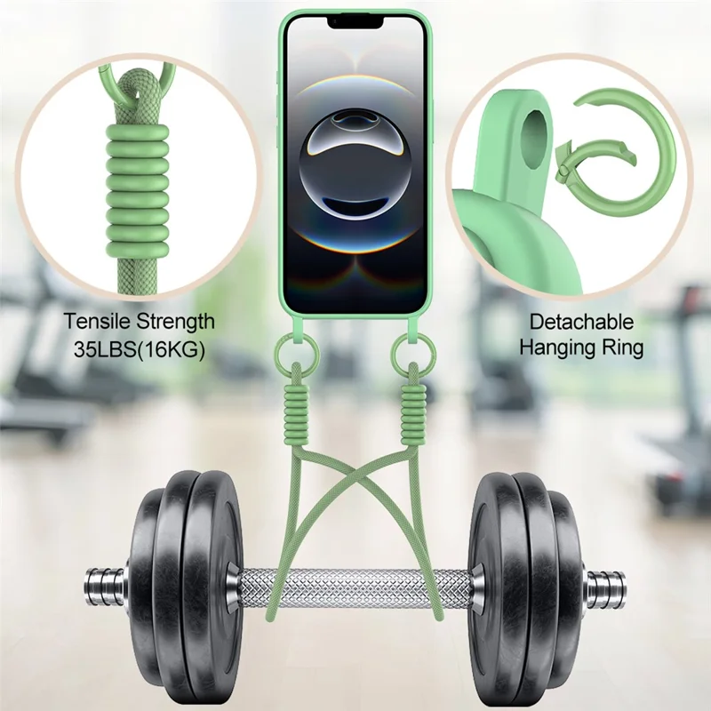 For iPhone 17e / 16e Case Liquid Silicone Card Holder Phone Back Cover with Short Strap - Green