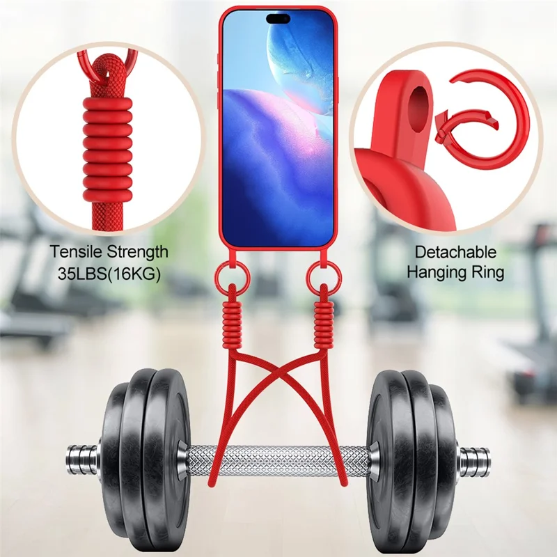 For iPhone 17 Pro Max Case Liquid Silicone Card Holder Phone Back Cover with Wrist Strap - Red