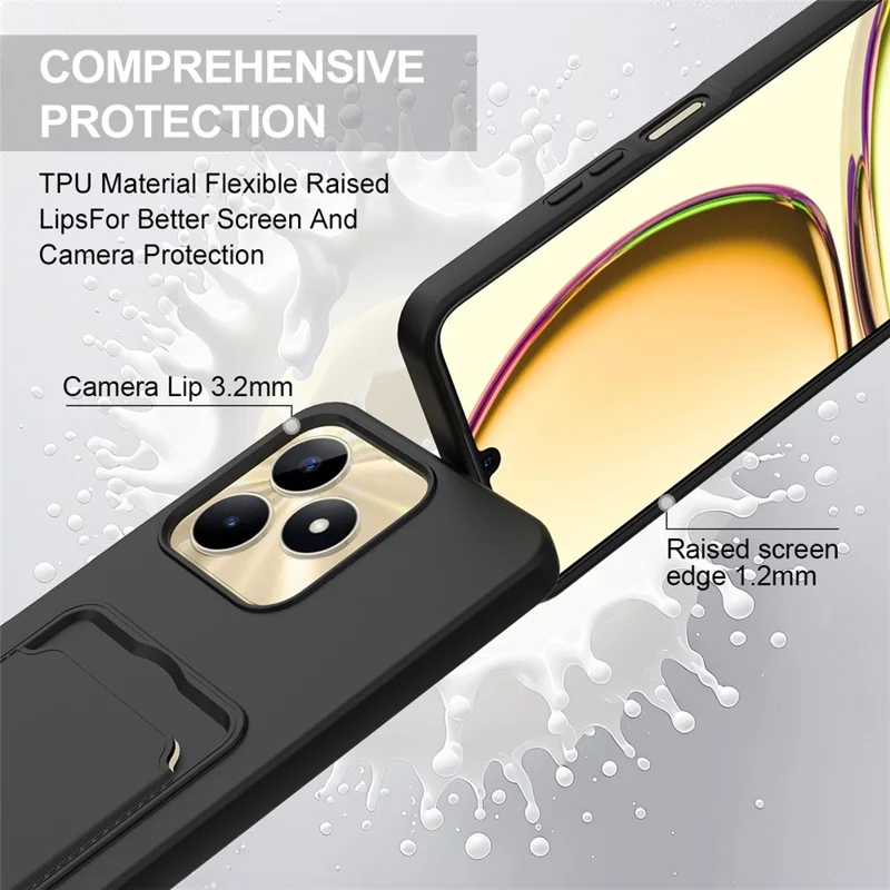 Liquid Silicone Case For Realme Narzo N53 4G  /  C53 (Global)  /  (India)  /  C51  /  Note 50 4G Card Holder Phone Back Cover with Short Strap - Black