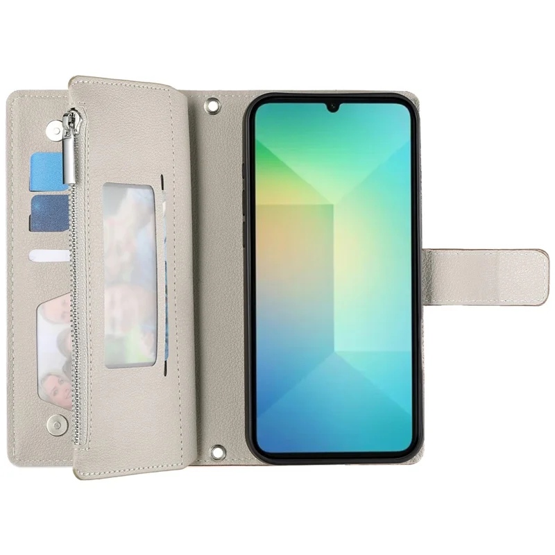 For Samsung Galaxy A07 5G / A07 4G Case Zipper Wallet Color Splicing Leather Flip Phone Cover with Straps - Lake Blue