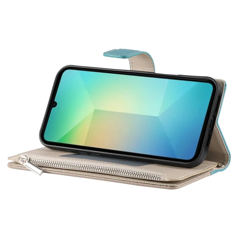 For Samsung Galaxy A07 5G / A07 4G Case Zipper Wallet Color Splicing Leather Flip Phone Cover with Straps - Lake Blue