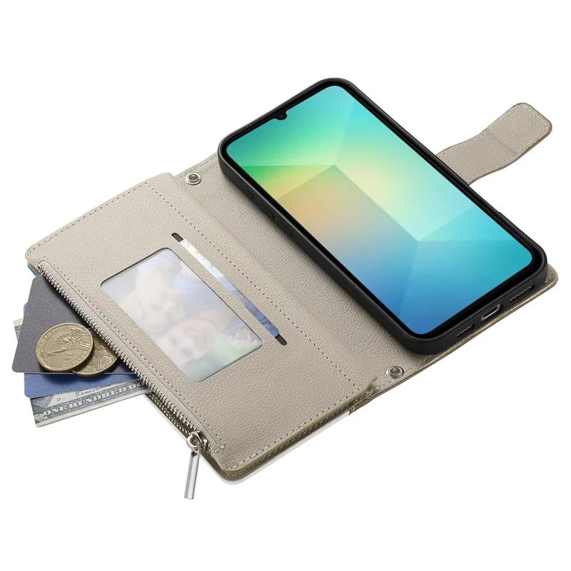 For Samsung Galaxy A07 5G / A07 4G Case Zipper Wallet Color Splicing Leather Flip Phone Cover with Straps - Lake Blue