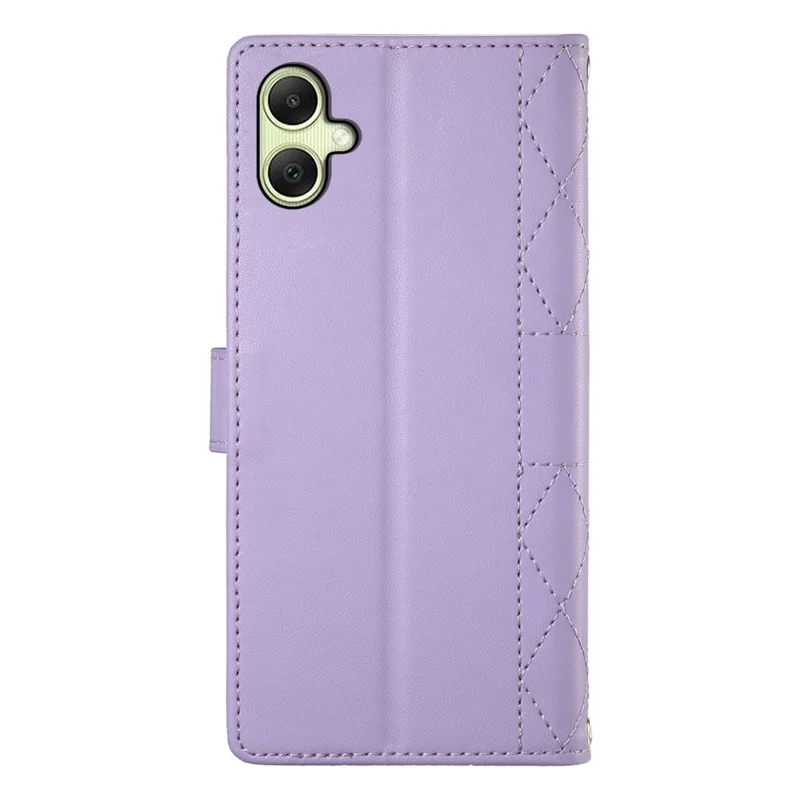 For Samsung Galaxy A07 5G / A07 4G Case Rhombus Stitching Wallet Stand Leather Phone Cover with Long  /  Short Strap - Purple