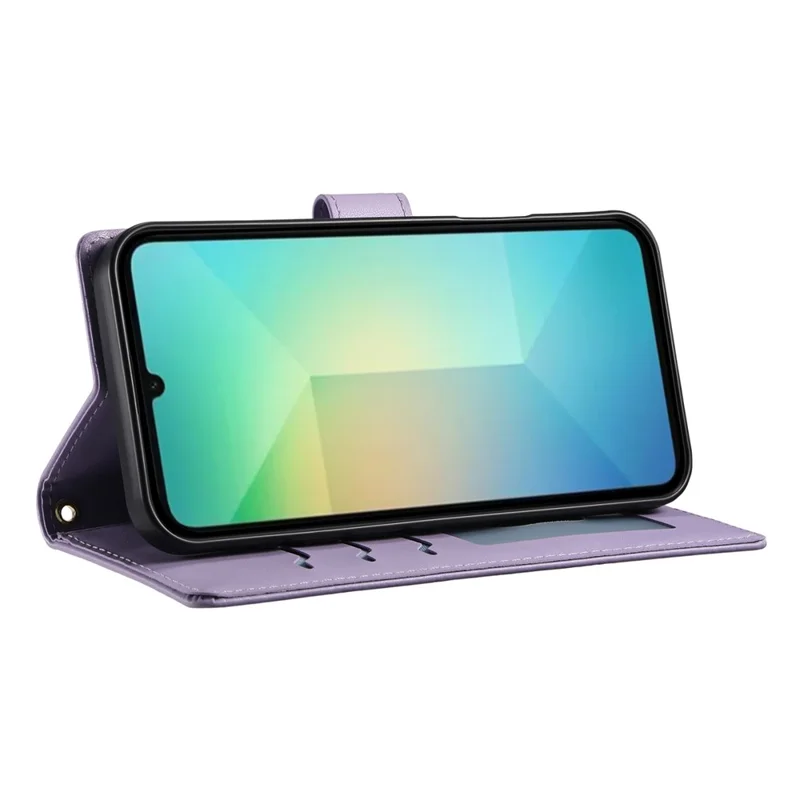 For Samsung Galaxy A07 5G / A07 4G Case Rhombus Stitching Wallet Stand Leather Phone Cover with Long  /  Short Strap - Purple