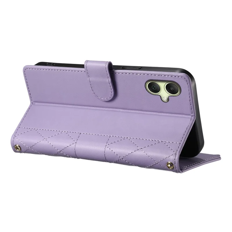 For Samsung Galaxy A07 5G / A07 4G Case Rhombus Stitching Wallet Stand Leather Phone Cover with Long  /  Short Strap - Purple