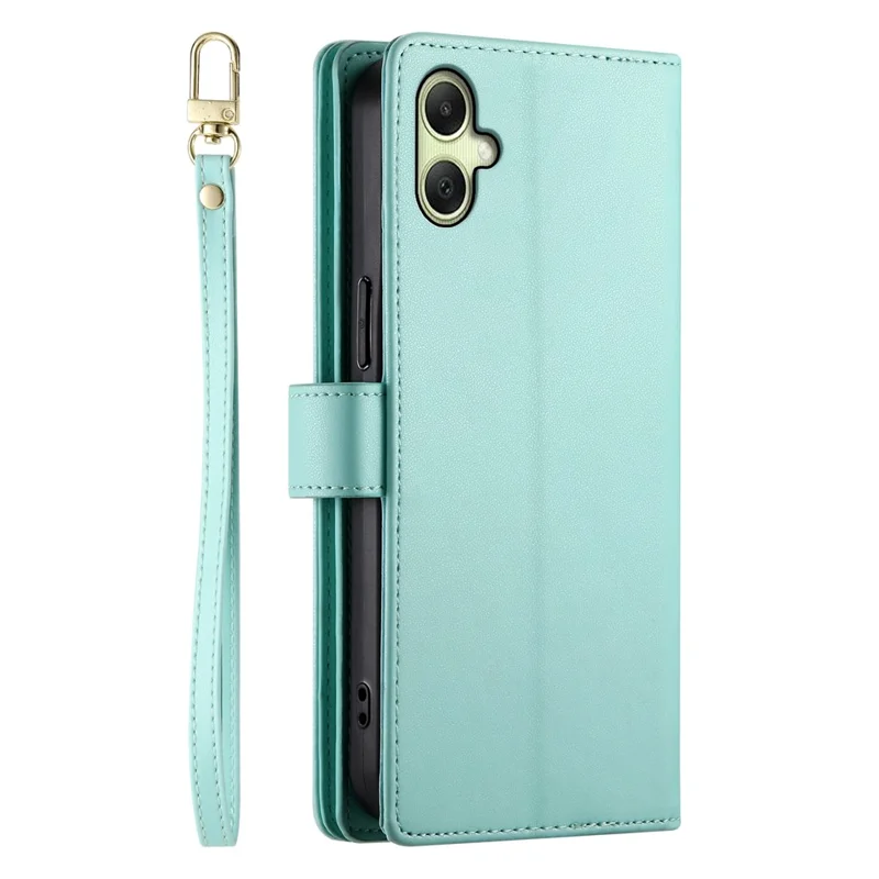 For Samsung Galaxy A07 4G Case Zipper Pocket Wallet Leather Phone Cover with Straps - Mint Green
