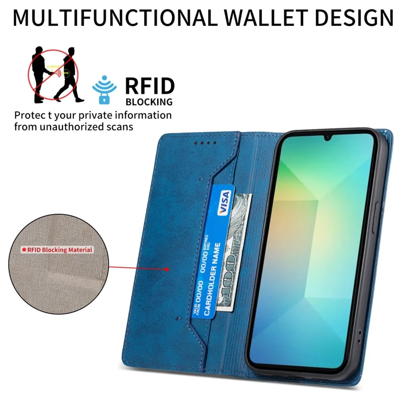 For Samsung Galaxy A07 5G / A07 4G Wallet Case RFID Blocking PU Leather Phone Cover - Blue
