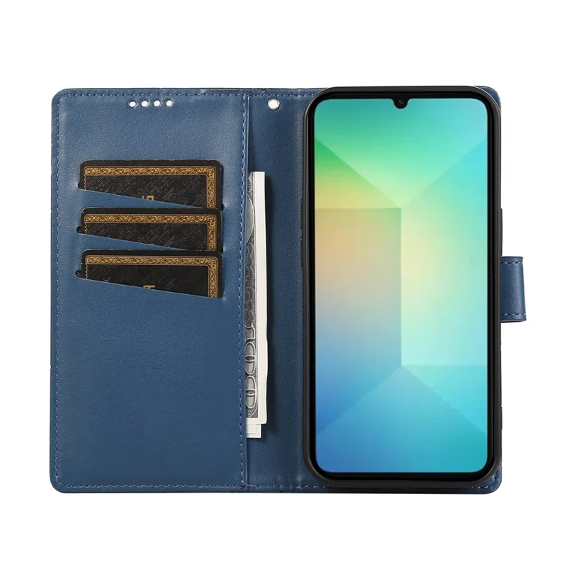 For Samsung Galaxy A07 4G Phone Case Line Imprint Leather Wallet Cover with Wrist Strap - Blue