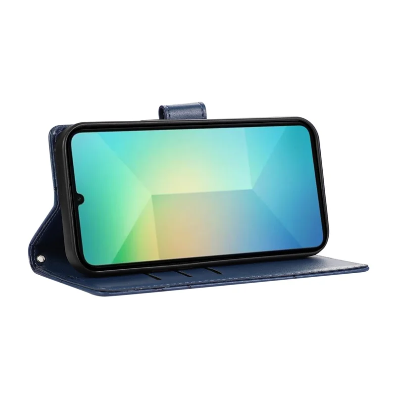 For Samsung Galaxy A07 4G Phone Case Line Imprint Leather Wallet Cover with Wrist Strap - Blue