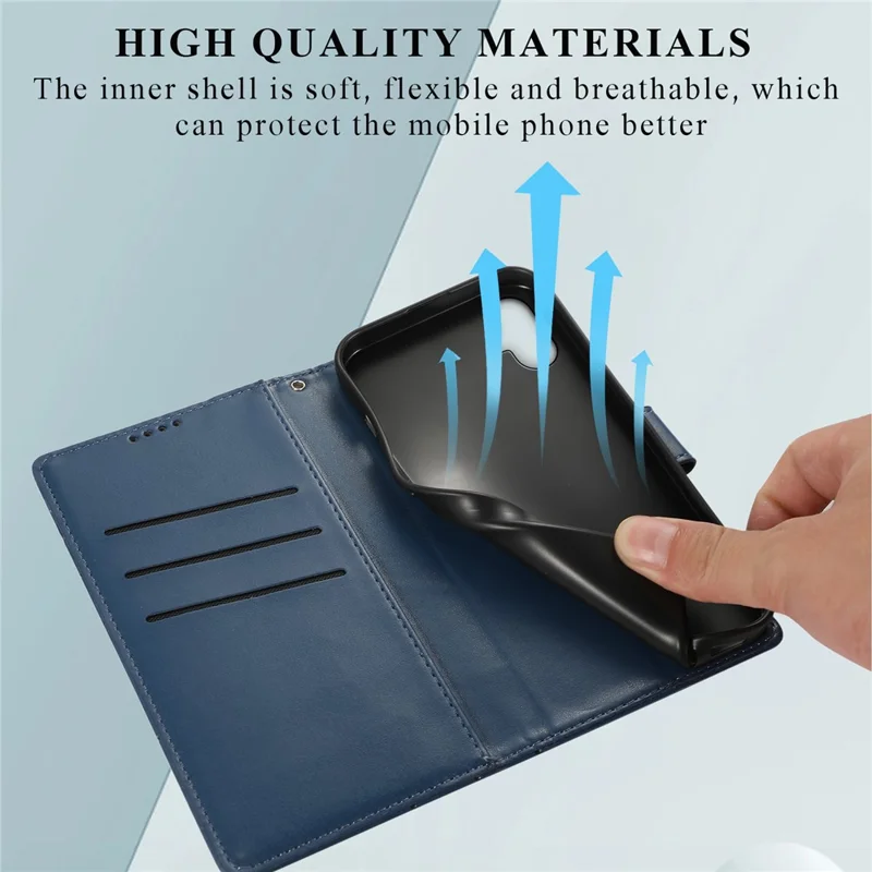For Samsung Galaxy A07 4G Phone Case Line Imprint Leather Wallet Cover with Wrist Strap - Blue
