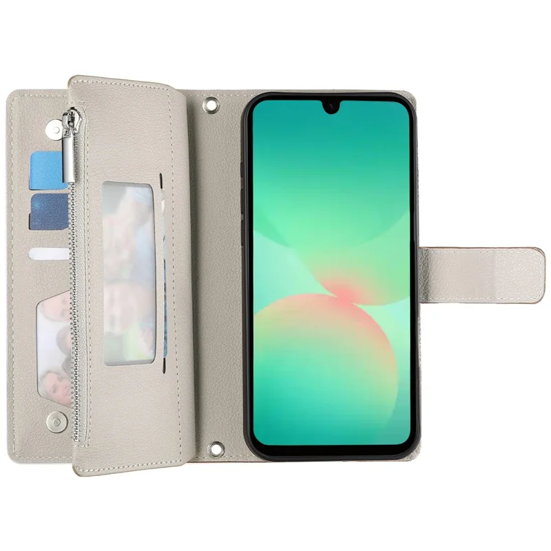 For Samsung Galaxy A17 5G / A17 4G / A26 5G Case Zipper Wallet Color Splicing Leather Flip Phone Cover with Straps - Dark Blue