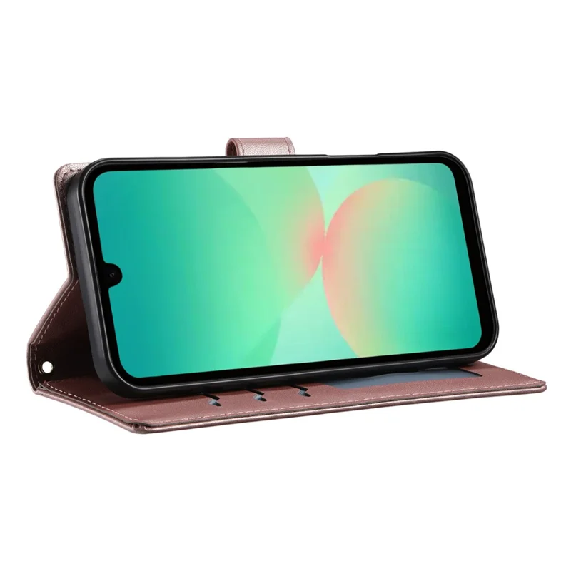 For Samsung Galaxy A17 5G Case Rhombus Stitching Wallet Stand Leather Phone Cover with Long  /  Short Strap - Rose Gold