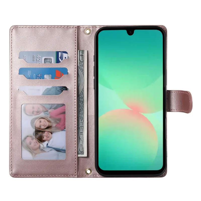 For Samsung Galaxy A17 5G Case Rhombus Stitching Wallet Stand Leather Phone Cover with Long  /  Short Strap - Rose Gold