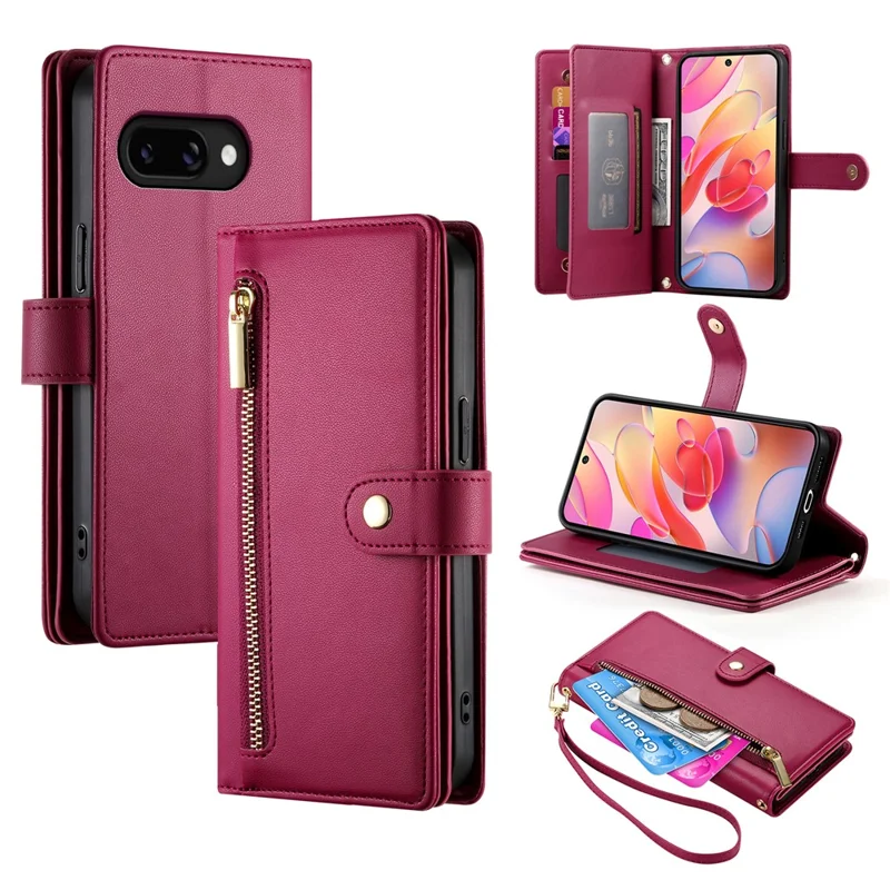 For Samsung Galaxy A17 5G Case Zipper Pocket Wallet Leather Phone Cover with Straps - Red
