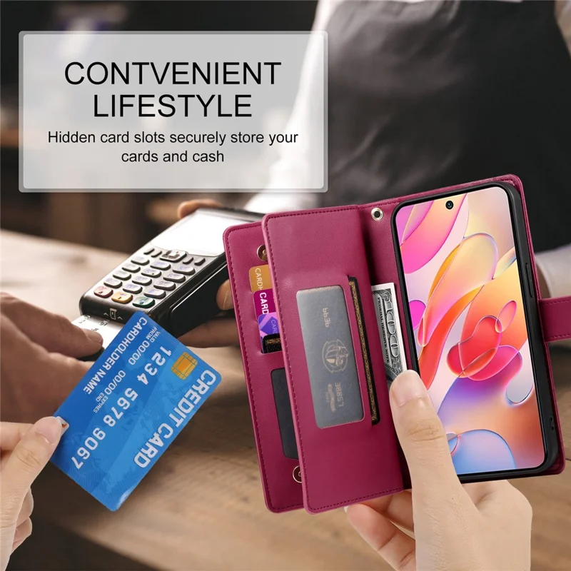 For Samsung Galaxy A17 5G Case Zipper Pocket Wallet Leather Phone Cover with Straps - Red