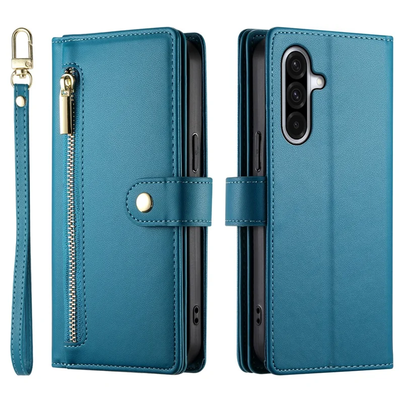 For Samsung Galaxy A17 5G / A17 4G / A26 5G Case Zipper Pocket Wallet Leather Phone Cover with Straps - Blue