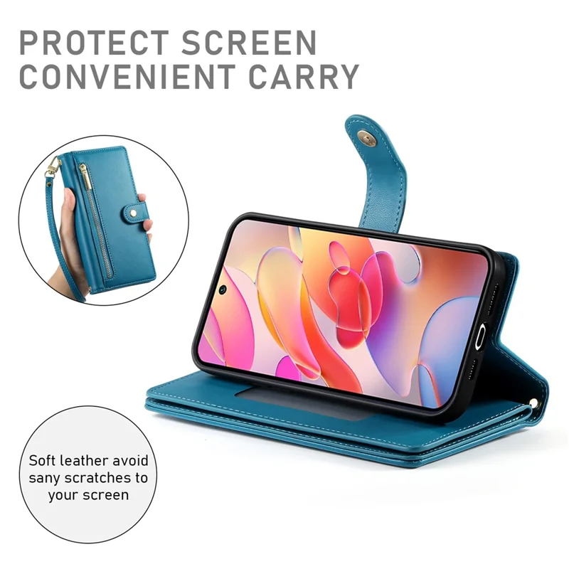 For Samsung Galaxy A17 5G / A17 4G / A26 5G Case Zipper Pocket Wallet Leather Phone Cover with Straps - Blue