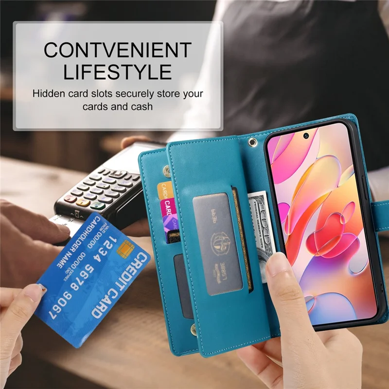 For Samsung Galaxy A17 5G / A17 4G / A26 5G Case Zipper Pocket Wallet Leather Phone Cover with Straps - Blue