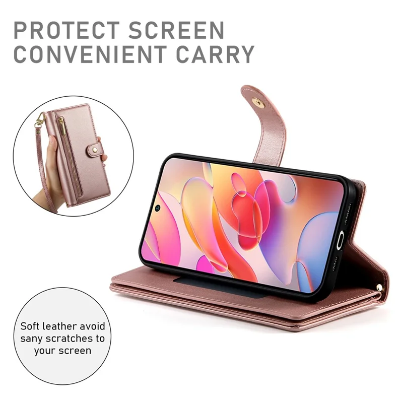 For Samsung Galaxy A17 5G / A17 4G / A26 5G Case Zipper Pocket Wallet Leather Phone Cover with Straps - Pink
