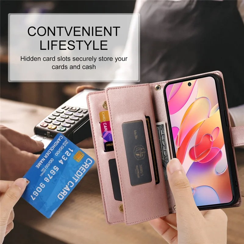 For Samsung Galaxy A17 5G / A17 4G / A26 5G Case Zipper Pocket Wallet Leather Phone Cover with Straps - Pink