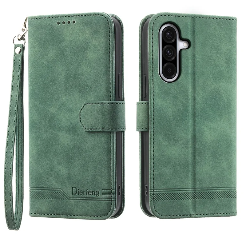 Capa DIERFENG DF-03 para Samsung Galaxy A17 5G com Estampa de Linhas, Carteira de Couro com Alça de Pulso - Verde