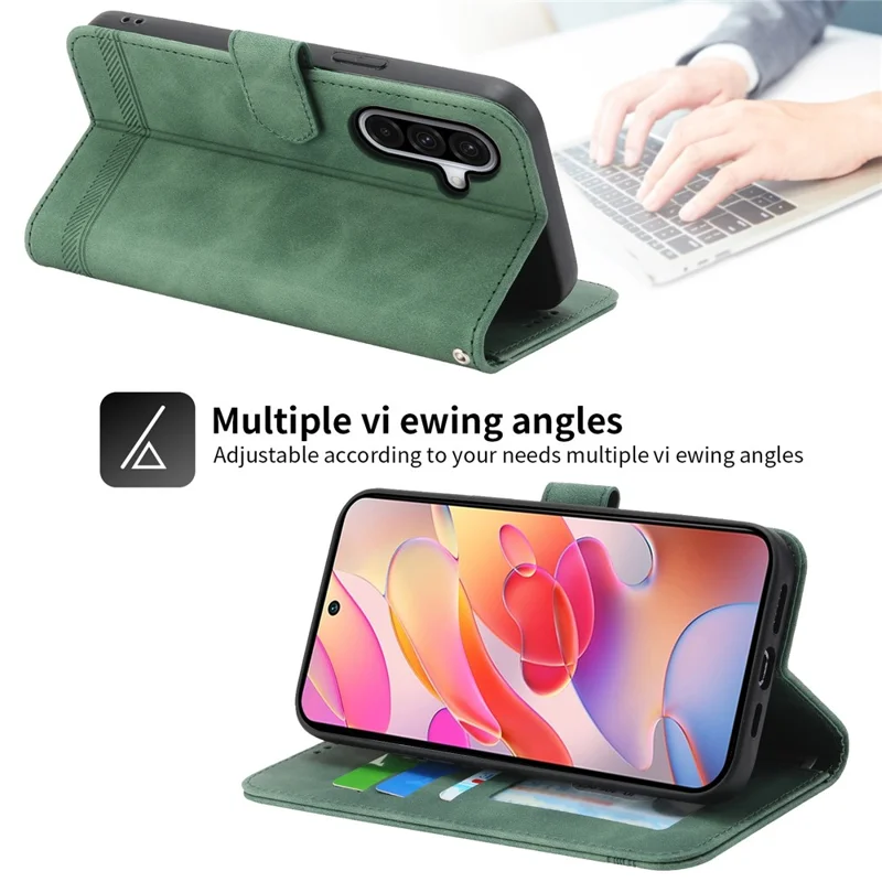 Capa DIERFENG DF-03 para Samsung Galaxy A17 5G com Estampa de Linhas, Carteira de Couro com Alça de Pulso - Verde