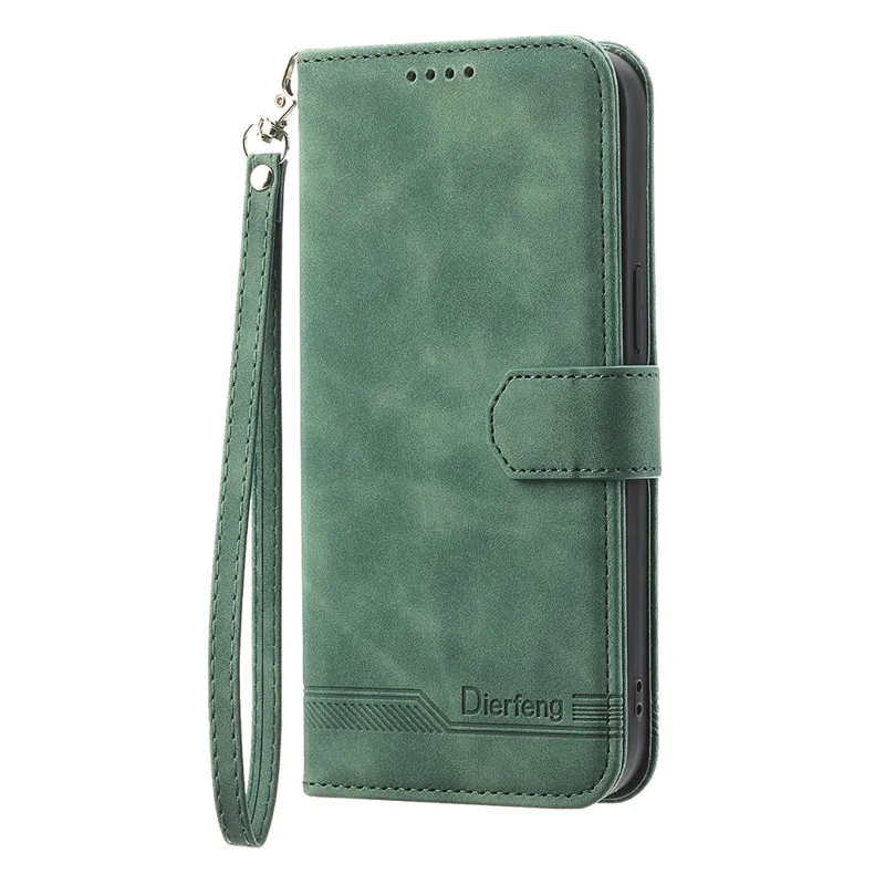 Capa DIERFENG DF-03 para Samsung Galaxy A17 5G com Estampa de Linhas, Carteira de Couro com Alça de Pulso - Verde
