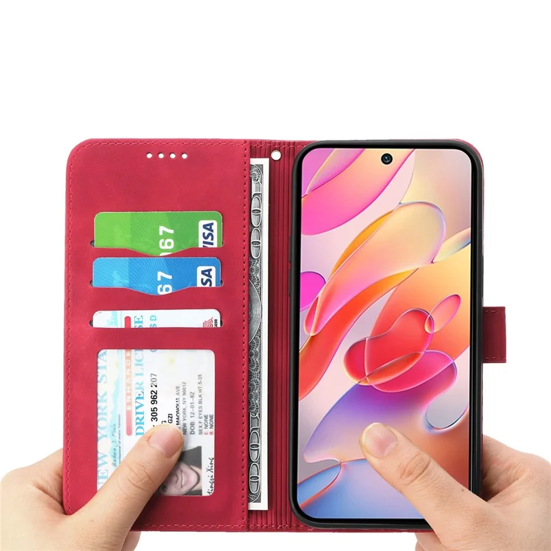DIERFENG DF-03 For Samsung Galaxy A17 5G / A17 4G / A26 5G Case Lines Imprint Wallet Leather Phone Cover with Wrist Strap - Red