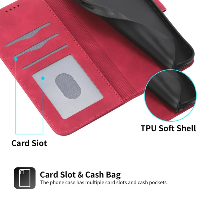 DIERFENG DF-03 For Samsung Galaxy A17 5G / A17 4G / A26 5G Case Lines Imprint Wallet Leather Phone Cover with Wrist Strap - Red