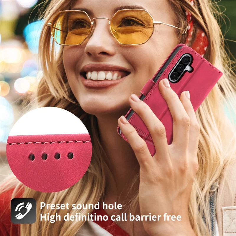 DIERFENG DF-03 For Samsung Galaxy A17 5G / A17 4G / A26 5G Case Lines Imprint Wallet Leather Phone Cover with Wrist Strap - Red