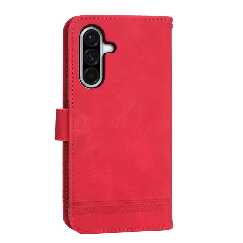 DIERFENG DF-03 For Samsung Galaxy A17 5G / A17 4G / A26 5G Case Lines Imprint Wallet Leather Phone Cover with Wrist Strap - Red