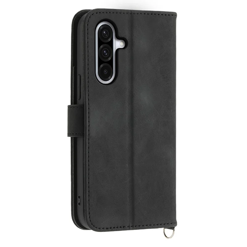 For Samsung Galaxy A17 5G Case Flower Pattern PU Leather Wallet Phone Cover with Strap - Black