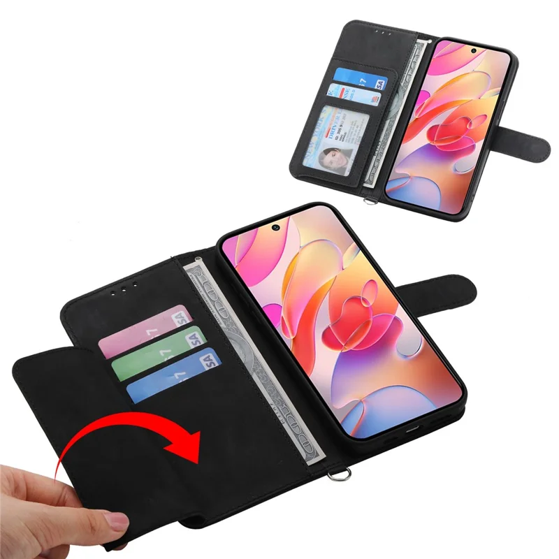 For Samsung Galaxy A17 5G Case Flower Pattern PU Leather Wallet Phone Cover with Strap - Black