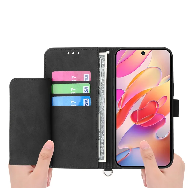 For Samsung Galaxy A17 5G Case Flower Pattern PU Leather Wallet Phone Cover with Strap - Black