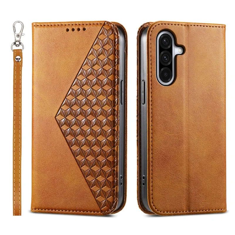 For Samsung Galaxy A17 5G / A17 4G / A26 5G Case Calf Texture PU Leather Wallet Phone Cover with Wrist Strap - Yellow