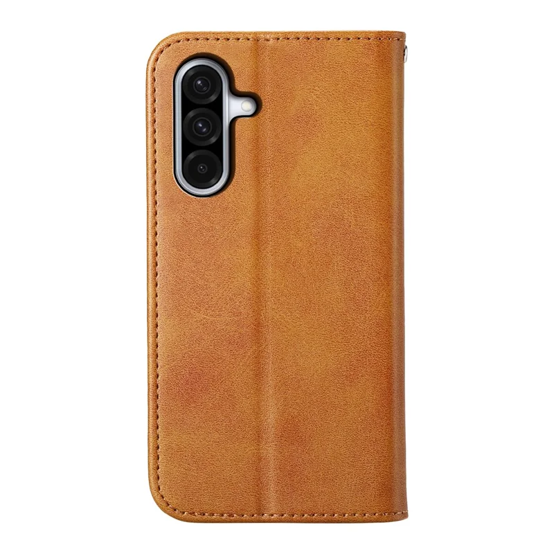 For Samsung Galaxy A17 5G / A17 4G / A26 5G Case Calf Texture PU Leather Wallet Phone Cover with Wrist Strap - Yellow